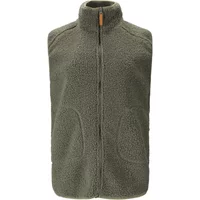 Olive green sleeveless teddy fleece vest with high collar and front zipper by Whistler.