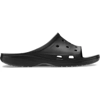 Black women's slides Crocs with perforated upper and textured sole.