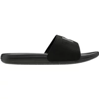 Black Helly Hansen women's slides with wide strap and textured sole.