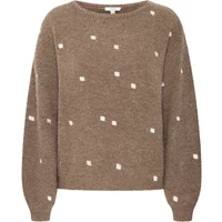 Brown b.young Otiki Embroidery Jumper with scattered white square patterns and long sleeves.