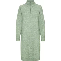 Green women's sweater dress fransa FRSanny with long sleeves, high collar, and front zipper.