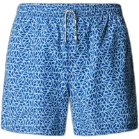 Blue and white geometric patterned women's swim shorts by Pepe Jeans with drawstring waistband.