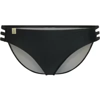 Black women's swimsuit bottoms, low waist, classic cut, with side strap details and small logo tag.