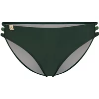 Dark green low waist swimsuit bottoms with double side straps and small logo tag.