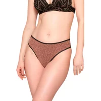 Brown Luna Manhattan swimsuit bottoms with black trim and high-cut leg design.