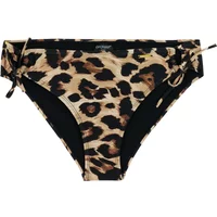 Leopard print women's swimsuit bottoms with side ties, black accents, and a small Protest logo on the waistband.