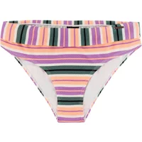 Striped women's swimsuit bottoms by Protest Mixlavas in purple, peach, and green with a low-rise fit.