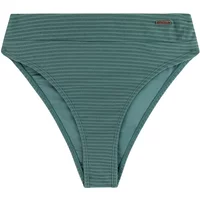 Green ribbed high-waist women's swimsuit bottoms by Protest with subtle horizontal stripes and small logo tag.