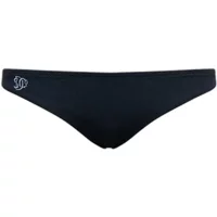 Black women's swimsuit bottoms with a low-rise fit and white Superdry logo on the side.