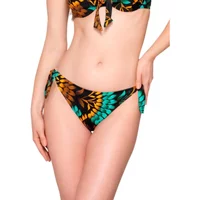 Emerald and gold patterned women's swimsuit with side bows and feather-like design by Luna.