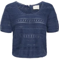 Navy blue women's T-shirt by Atelier Rêve, featuring short sleeves and intricate lace patterns.