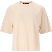 Beige women's T-shirt Athlecia London with short sleeves and a relaxed fit.