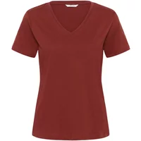 Women's T-shirt Cream Naia, deep red color, V-neck, short sleeves, fitted cut.