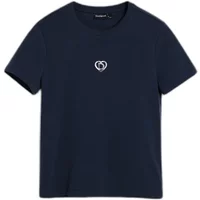 Navy blue women's T-shirt by Desigual with a small white heart design on the chest.