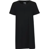 Black women's t-shirt dress by Neutral, short sleeves, round neckline, knee-length.
