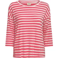 Pink and white striped women's T-shirt by fransa with three-quarter sleeves and a round neckline.