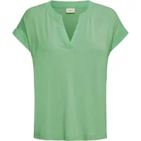 Green women's T-shirt fransa FRLiv with short sleeves and a V-neck design.