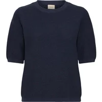 Navy blue women's T-shirt fransa Sinja 3 with short sleeves and round neckline.