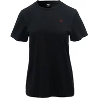 Black Hi-Tec Playo II women's T-shirt with short sleeves and small red logo on chest.