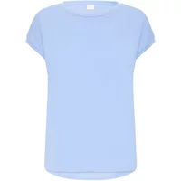 Light blue women's T-shirt by Ichi, short sleeves, round neckline, slightly curved hem.