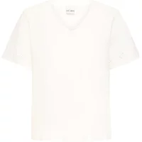 White Ichi IHMimmie women's T-shirt with short sleeves and V-neck design.