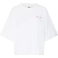 White Ichi women's T-shirt with short sleeves, relaxed fit, and small red text on the chest.