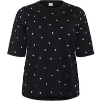 Black KAFFE Curve women's T-shirt with white polka dots and short sleeves.