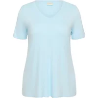 Light blue women's A-shape T-shirt by KAFFE Curve, short sleeves, V-neck, loose fit.