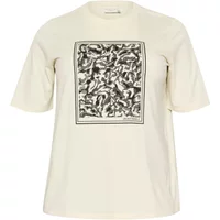 Cream women's T-shirt by KAFFE Curve, featuring a black and white abstract pattern on the front.