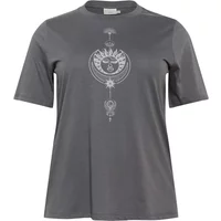 Gray women's T-shirt with short sleeves, round neck, and white celestial graphic design on the front.