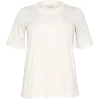White women's T-shirt KAFFE Curve Merisa with short sleeves and subtle front embellishments.