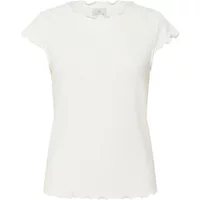 White women's T-shirt by Kaffe with short sleeves and scalloped edges.