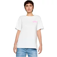 White women's T-shirt with pink "Ramen Kitty" graphic on chest, short sleeves, and relaxed fit.