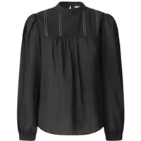 Black women's T-shirt by Pepe Jeans, long puff sleeves, round neckline, subtle pleats on chest.