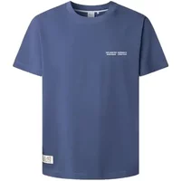 Blue women's T-shirt by Pepe Jeans, short sleeves, small white logo on chest, and patch detail near hem.