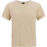 Beige Women's T-shirt by Protest Duo, featuring subtle textured pattern, short sleeves, and round neckline.