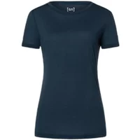 Navy blue women's T-shirt by Super.Natural with short sleeves and a crew neckline, featuring a small logo on the chest.