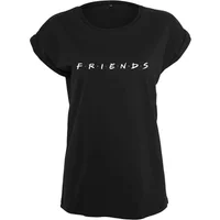 Black women's T-shirt with rolled sleeves and "FRIENDS" logo in white, Urban Classics design.