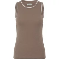 Brown women's tank top fransa Hozana 2 with white trim on armholes and neckline.