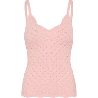 Pink fransa Oda 2 women's tank top with lace trim and diamond knit pattern.