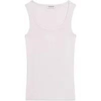 White Guess women's tank top with round neckline and sleeveless design.