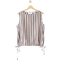 Striped Holebrook Marie women's tank top with brown and white vertical stripes, sleeveless, and drawstring hem.
