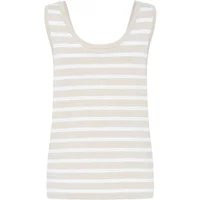 Beige and white striped women's tank top with scoop neckline by Ichi Luls.