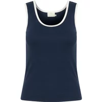 Navy blue women's tank top with white contrast trim and scoop neckline by Kaffe.