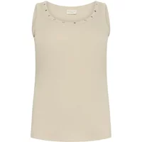 Beige women's tank top with round neckline and decorative eyelets by KAFFE Curve.
