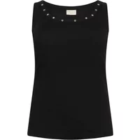 Black women's tank top with eyelet details around the neckline by KAFFE Curve.