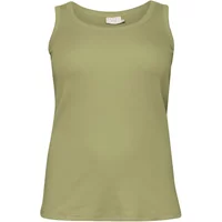 Green women's tank top by KAFFE Curve, sleeveless with a round neckline and relaxed fit.