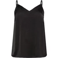 Black satin women's tank top with V-neck and thin straps by KAFFE Curve.