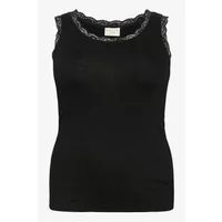 Black KAFFE Curve Omia women's tank top with lace trim on neckline and armholes.