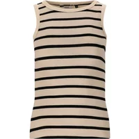 Cream and black striped women's tank top, sleeveless with round neckline, by Nou Ranya.